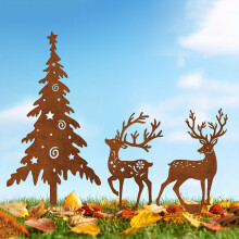 Wrought Iron Christmas Tree and Reindeer Stake Brown 8.5 in