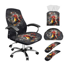 Stretch-Bürostuhlbezug-Set mit Hahnenmuster und Armlehnen