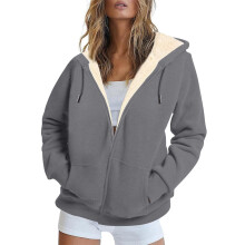 Giacca con cappuccio da donna leggera in lana, grigio scuro, taglia S