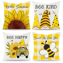 Housse de coussin doublée motif abeille Hello Sunshine (lot de 4)