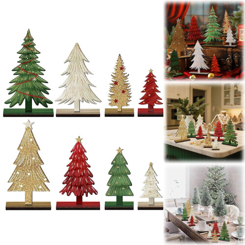 Ensemble de 8 sapins de Noël rustiques en bois