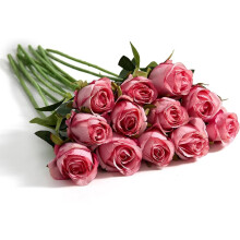 Bouquet de roses artificielles rose foncé, 50 cm (20 pouces), 12 pièces