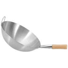 Stainless Steel Round Bottom Wok with Wooden Handle