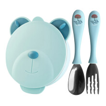 Baby Feeding Bowls Stainless Steel Sky Blue Bear Shape Set