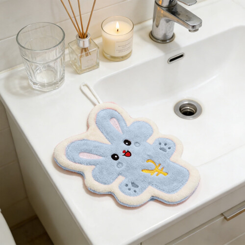 Easter Rabbit Kitchen Hand Towel Blue Absorbent 2
