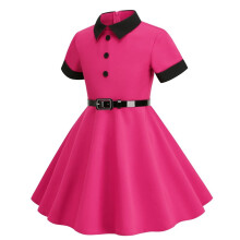 Robe d'automne unie Ă manches longues pour filles, taille fendue
