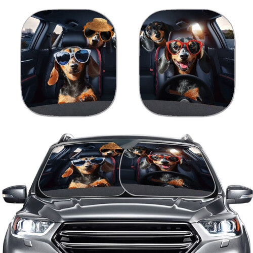 Dachshund Car Sun Shade Set - Folding Side Window Shade for
