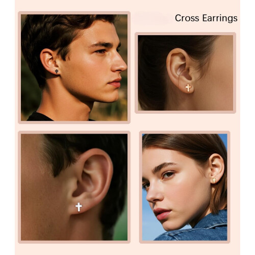 Stud Earrings Hypoallergenic Minimalist Flatback Cross Bolt 2
