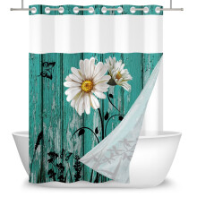 Rideau de douche style ferme, motif floral vintage marguerite et papillon
