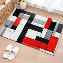 Tapis rectangulaire 60 x 90 cm (2 x 3 pi) à motifs géométriques abstraits rouges, blancs et noirs