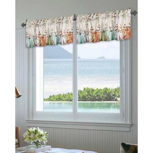 Sage Green Pumpkin Valance Thanksgiving Eucalyptus Curtains 2