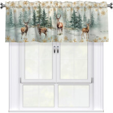 Cantonnière sapin cerf d'hiver 54 x 18 pouces flocons de neige dorés