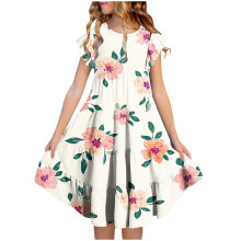 Mädchenkleid mit Blumenmuster, Volantärmeln und