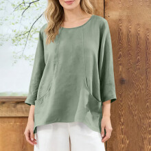 Damen-Sommer-Cardigan, langärmelig, Rundhalsausschnitt, einfarbig
