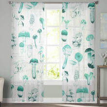 Voilages turquoise vintage Ă motif champignon, tringle 132 x 160 cm