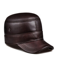 Men's Genuine Leather Baseball Cap Black Brown 54-62 cm