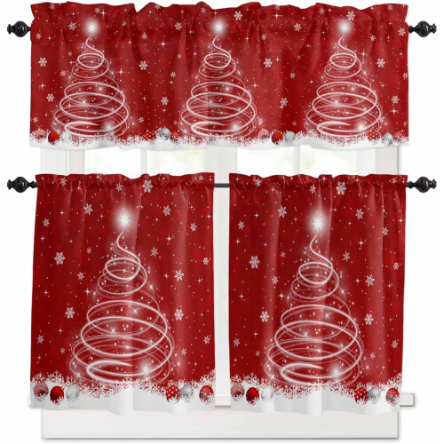 Weihnachtsrote Küchengardinen und -rollos mit Stange
