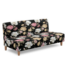 Housse de futon extensible sans accoudoirs à imprimé floral noir, Slipcover1
