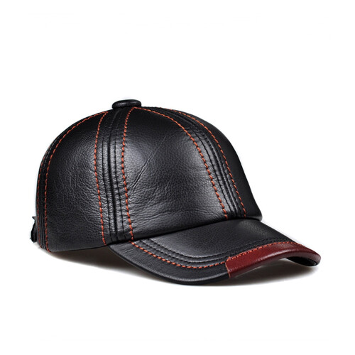 Genuine Leather Baseball Cap for Men Black Cowhide 1