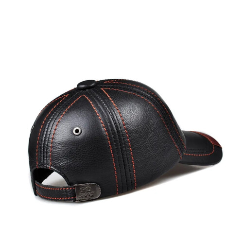 Genuine Leather Baseball Cap for Men Black Cowhide 2