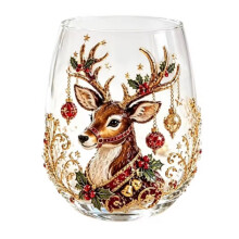 (C) 2D Santa Snowman Christmas Glass Cup, Whiskey Wine Glass Holiday Gift