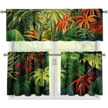 Σετ κουρτινών κουζίνας Tropical Palm με τσέπη για ράβδους, πλενόμενες