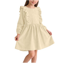 Robe décontractée à manches longues et col rond unie pour fille