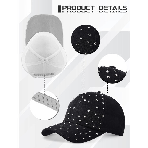 Rhinestone Baseball Cap Adjustable Breathable 2 Pcs 2