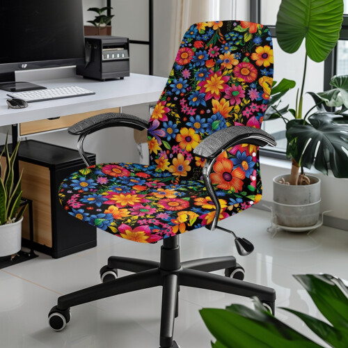 Stretch-Bürostuhlbezug mit Boho-Blumenmuster, Größe S 1