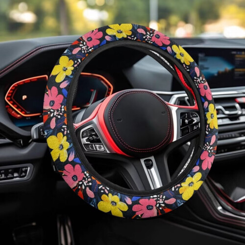 Κάλυμμα τιμονιού με floral εκτύπωση, αναπνεύσιμο για τα περισσότερα αυτοκίνητα 2