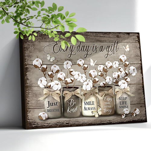 Toile murale rustique en coton, style vintage, fleurs et papillons.