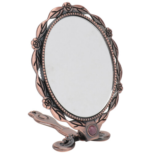 Vintage Handheld Mirror Embossed Metal Compact Makeup Mirror