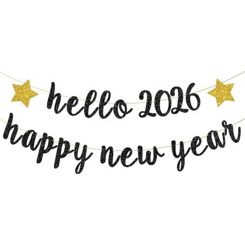 Neujahrsbanner, Home-Office-Dekoration, schwarze Glitzergirlande