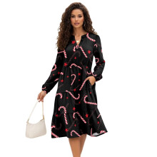 Robe midi à poches pour femme, à volants et manches longues