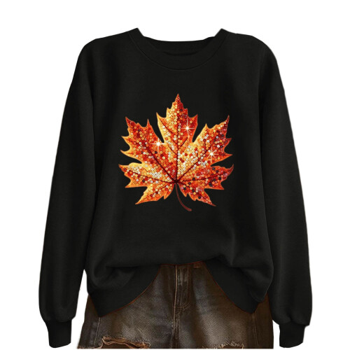 Women's Crewneck Sweatshirt Fall Leaf Graphic Long Sleeve