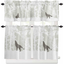 Ensemble de rideaux de cuisine Forest Wolf, pin blanc et gris Wolf24