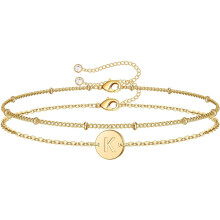 Women's Beaded Letter Bracelet with Alphabet Disc Pendant