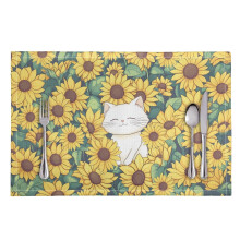 Ensemble de sets de table chat blanc tournesol 8 pièces 30 x 45 cm (11,8 x 17,7 pouces)
