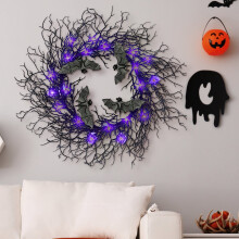 Couronne d'Halloween intérieure/extérieure avec chauve-souris artificielle