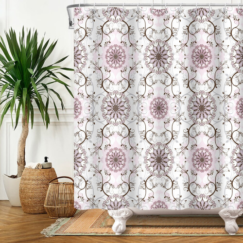 Mizhona Boho Duschdraperi Rosa Blommig Polyester 72x78cm