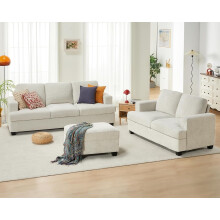 VANACC Sofa Set with Ottoman Beige Chenille 2-Piece