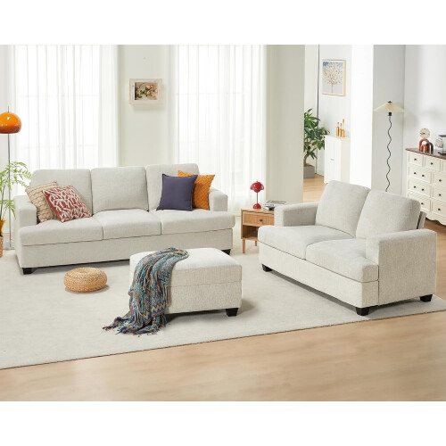 VANACC Sofa Set with Ottoman Beige Chenille 2-Piece