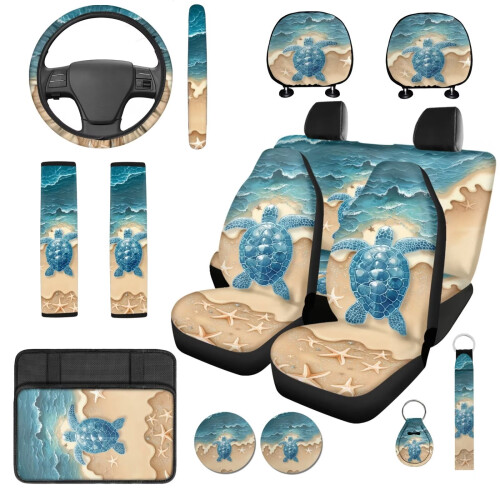 Set di coprisedili per auto Beach Turtle da 14 pezzi con volante
