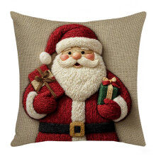 Housse de coussin en lin bonhomme de neige brodée, décoration de Noël, 45 x 45 cm