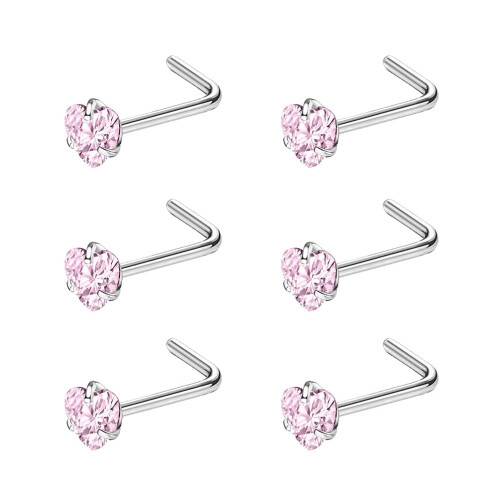 Heart Nose Stud L-Shaped 20g 6-Piece Set