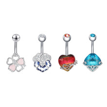 Stainless Steel Belly Button Ring with CZ Zircon Heart