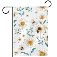 Drapeau de jardin Abeilles et Marguerites, fond blanc, 30 x 45 cm