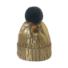 Damen-Mütze in Metallic-Optik, einfarbig, gestrickt, mit