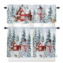 Ensemble de rideaux et cantonnières de cuisine de Noël, sapin bonhomme de neige