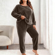 Flanellpyjama-Set für Damen in Übergröße, langärmelig, Hose